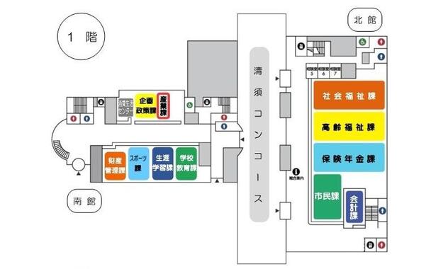 図　北館及び南館の1階フロア図