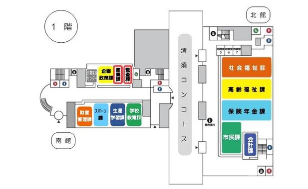 図　北館及び南館の1階フロア図